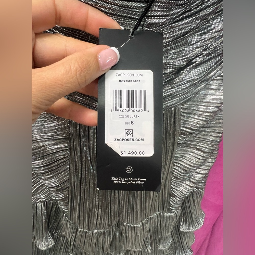 Zac Posen Silver Metallic Ruffle Gown size 6 - Picture 3 of 11